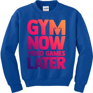 Gym Now Video Games Later Funny Gaming Nerdy Gamer Gift Kids Sweatshirt