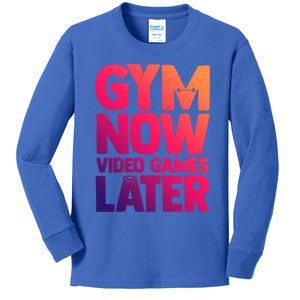 Gym Now Video Games Later Funny Gaming Nerdy Gamer Gift Kids Long Sleeve Shirt