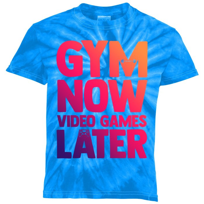 Gym Now Video Games Later Funny Gaming Nerdy Gamer Gift Kids Tie-Dye T-Shirt