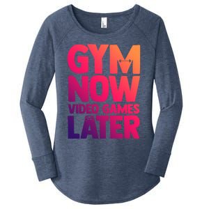 Gym Now Video Games Later Funny Gaming Nerdy Gamer Gift Women's Perfect Tri Tunic Long Sleeve Shirt