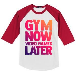 Gym Now Video Games Later Funny Gaming Nerdy Gamer Gift Kids Colorblock Raglan Jersey