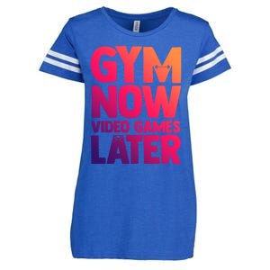 Gym Now Video Games Later Funny Gaming Nerdy Gamer Gift Enza Ladies Jersey Football T-Shirt