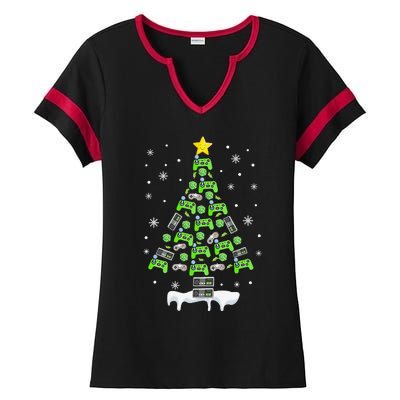 Gamer Nerd Video Game Lover Family Matching Christmas Tree Ladies Halftime Notch Neck Tee