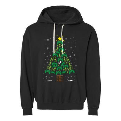 Gamer Nerd Video Game Lover Family Matching Christmas Tree Garment-Dyed Fleece Hoodie