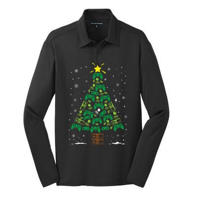 Gamer Nerd Video Game Lover Family Matching Christmas Tree Silk Touch Performance Long Sleeve Polo