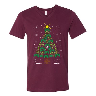 Gamer Nerd Video Game Lover Family Matching Christmas Tree V-Neck T-Shirt