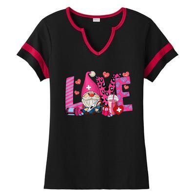 Gnome Nurse Valentines Day Heart Stethoscope Love Nursing Ladies Halftime Notch Neck Tee