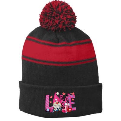 Gnome Nurse Valentines Day Heart Stethoscope Love Nursing Stripe Pom Pom Beanie