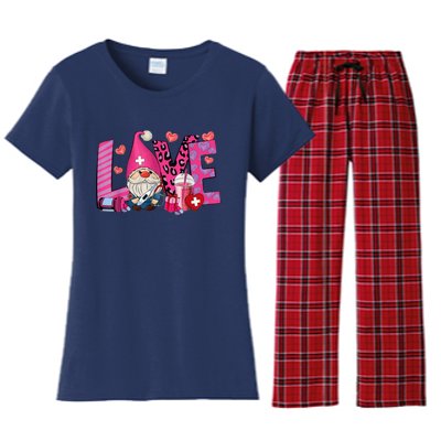 Gnome Nurse Valentines Day Heart Stethoscope Love Nursing Women's Flannel Pajama Set