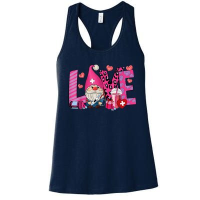 Gnome Nurse Valentines Day Heart Stethoscope Love Nursing Women's Racerback Tank