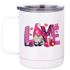 Gnome Nurse Valentines Day Heart Stethoscope Love Nursing 12 oz Stainless Steel Tumbler Cup