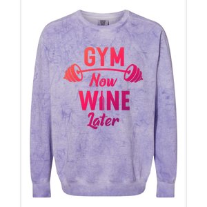 Gym Now Wine Later Funny Workout Weightlifting Barbell Cool Gift Colorblast Crewneck Sweatshirt