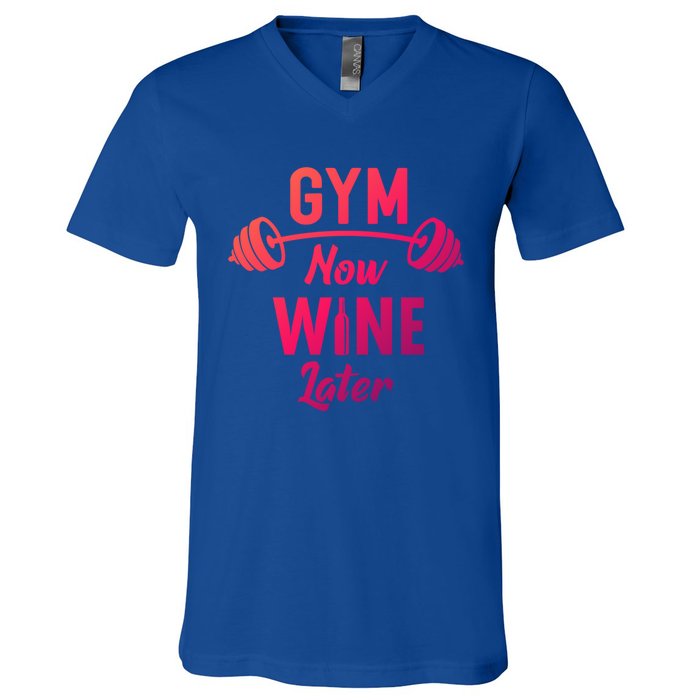 Gym Now Wine Later Funny Workout Weightlifting Barbell Cool Gift V-Neck T-Shirt