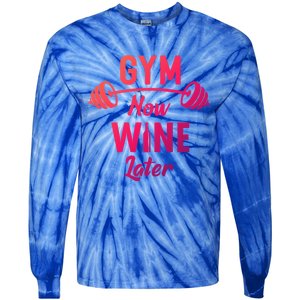 Gym Now Wine Later Funny Workout Weightlifting Barbell Cool Gift Tie-Dye Long Sleeve Shirt