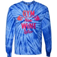 Gym Now Wine Later Funny Workout Weightlifting Barbell Cool Gift Tie-Dye Long Sleeve Shirt