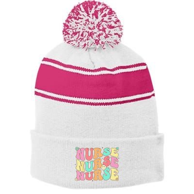 Groovy Nurse Wo Future Nurse Appreciation Nursing Stripe Pom Pom Beanie