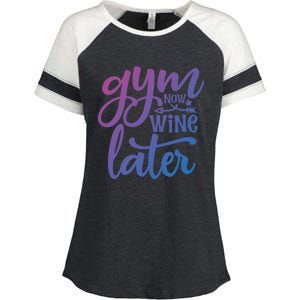 Gym Now Wine Later Funny Cool Gift Enza Ladies Jersey Colorblock Tee