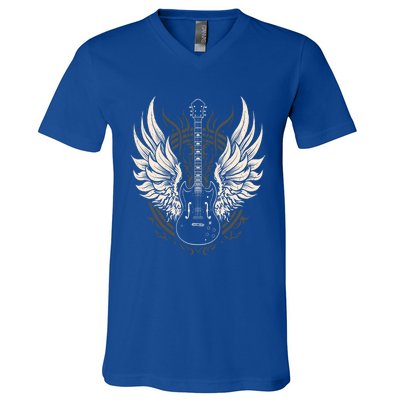 Guitar Neck With A Sweet Rock On Skeleton Hand Rock And Roll Great Gift V-Neck T-Shirt