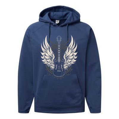 Guitar Neck With A Sweet Rock On Skeleton Hand Rock And Roll Great Gift Performance Fleece Hoodie