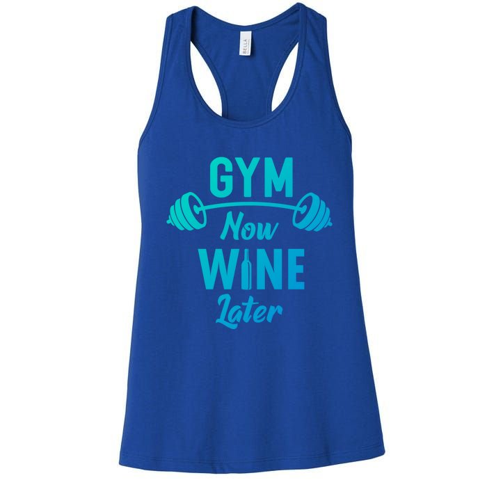 Gym Now Wine Later Funny Workout Weightlifting Barbell Cool Gift Women's Racerback Tank