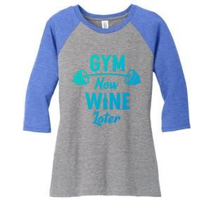 Gym Now Wine Later Funny Workout Weightlifting Barbell Cool Gift Women's Tri-Blend 3/4-Sleeve Raglan Shirt