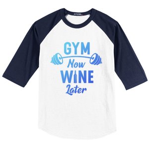 Gym Now Wine Later Funny Workout Weightlifting Barbell Cool Gift Baseball Sleeve Shirt