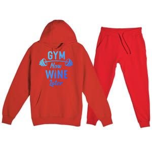 Gym Now Wine Later Funny Workout Weightlifting Barbell Cool Gift Premium Hooded Sweatsuit Set