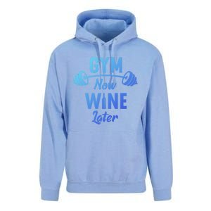 Gym Now Wine Later Funny Workout Weightlifting Barbell Cool Gift Unisex Surf Hoodie