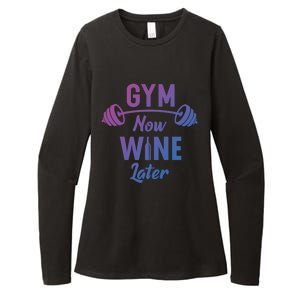 Gym Now Wine Later Funny Workout Weightlifting Barbell Cool Gift Womens CVC Long Sleeve Shirt