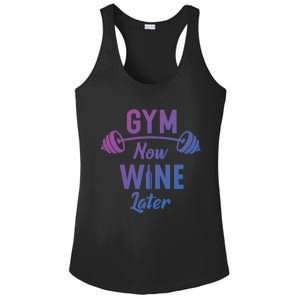 Gym Now Wine Later Funny Workout Weightlifting Barbell Cool Gift Ladies PosiCharge Competitor Racerback Tank