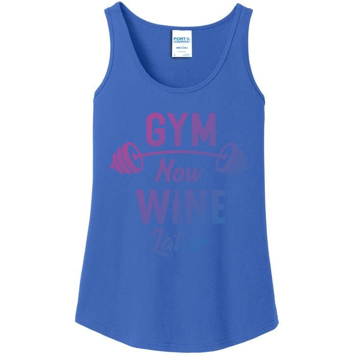 Gym Now Wine Later Funny Workout Weightlifting Barbell Cool Gift Ladies Essential Tank