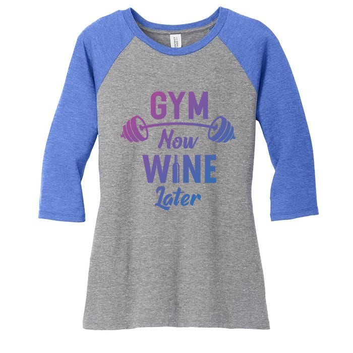 Gym Now Wine Later Funny Workout Weightlifting Barbell Cool Gift Women's Tri-Blend 3/4-Sleeve Raglan Shirt