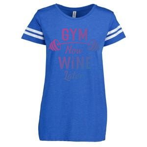 Gym Now Wine Later Funny Workout Weightlifting Barbell Cool Gift Enza Ladies Jersey Football T-Shirt