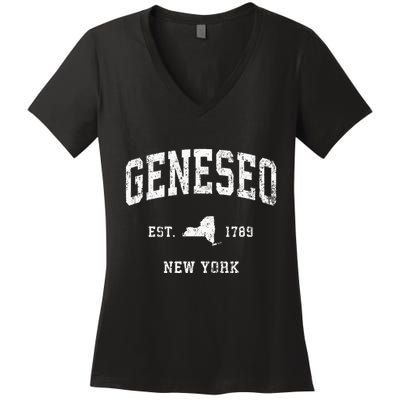 Geneseo New York Ny Vintage Athletic Women's V-Neck T-Shirt