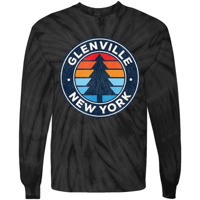 Glenville New York Ny Vintage Graphic Retro 70s Tie-Dye Long Sleeve Shirt