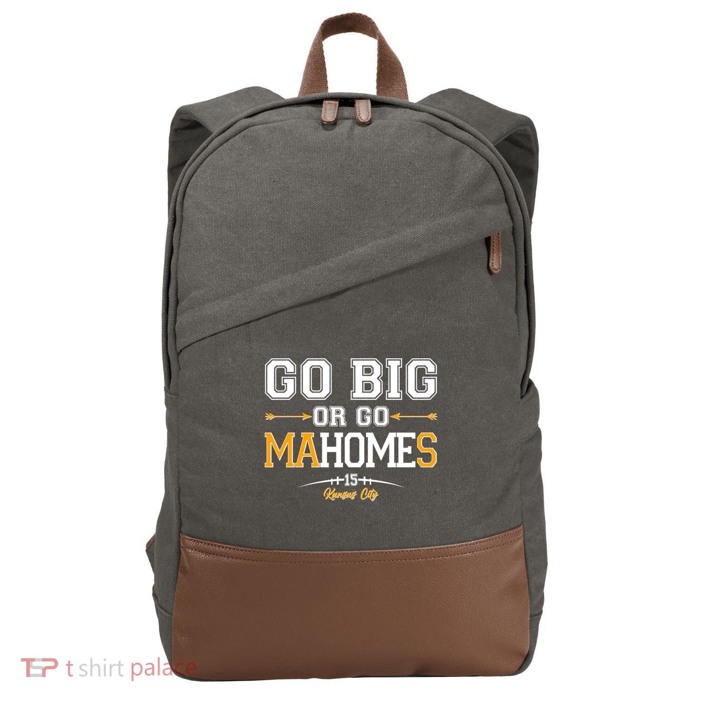 Go Big Or Go Ma-HOME-s Kansas City Football No 15 Cotton Canvas Backpack