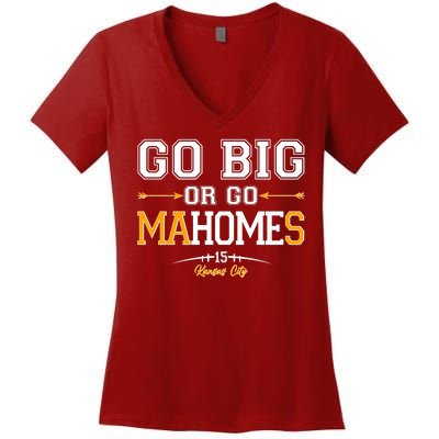 Go Big Or Go Ma-HOME-s Kansas City Football No 15 Women's V-Neck T-Shirt