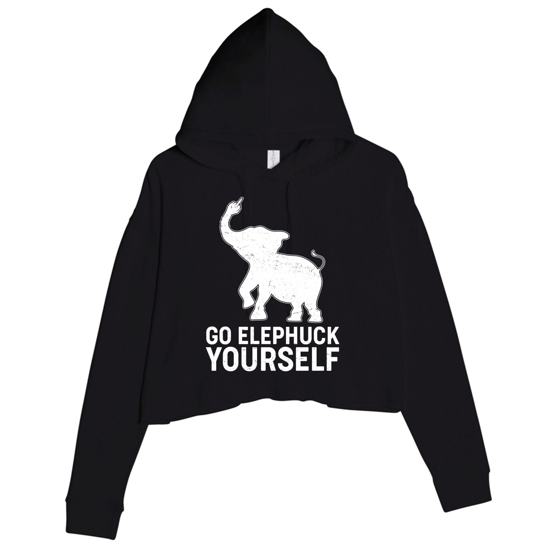 Go Elephuck Yourself Elephant Middle Finger Crop Fleece Hoodie