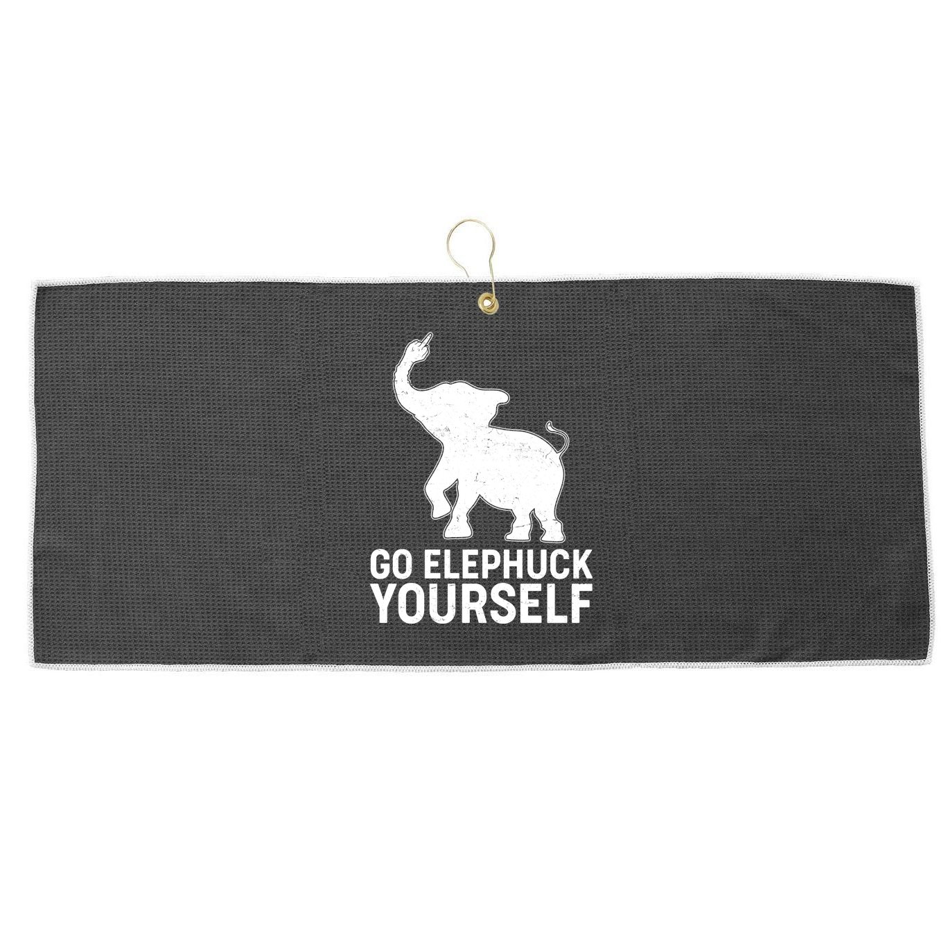 Go Elephuck Yourself Elephant Middle Finger Large Microfiber Waffle Golf Towel