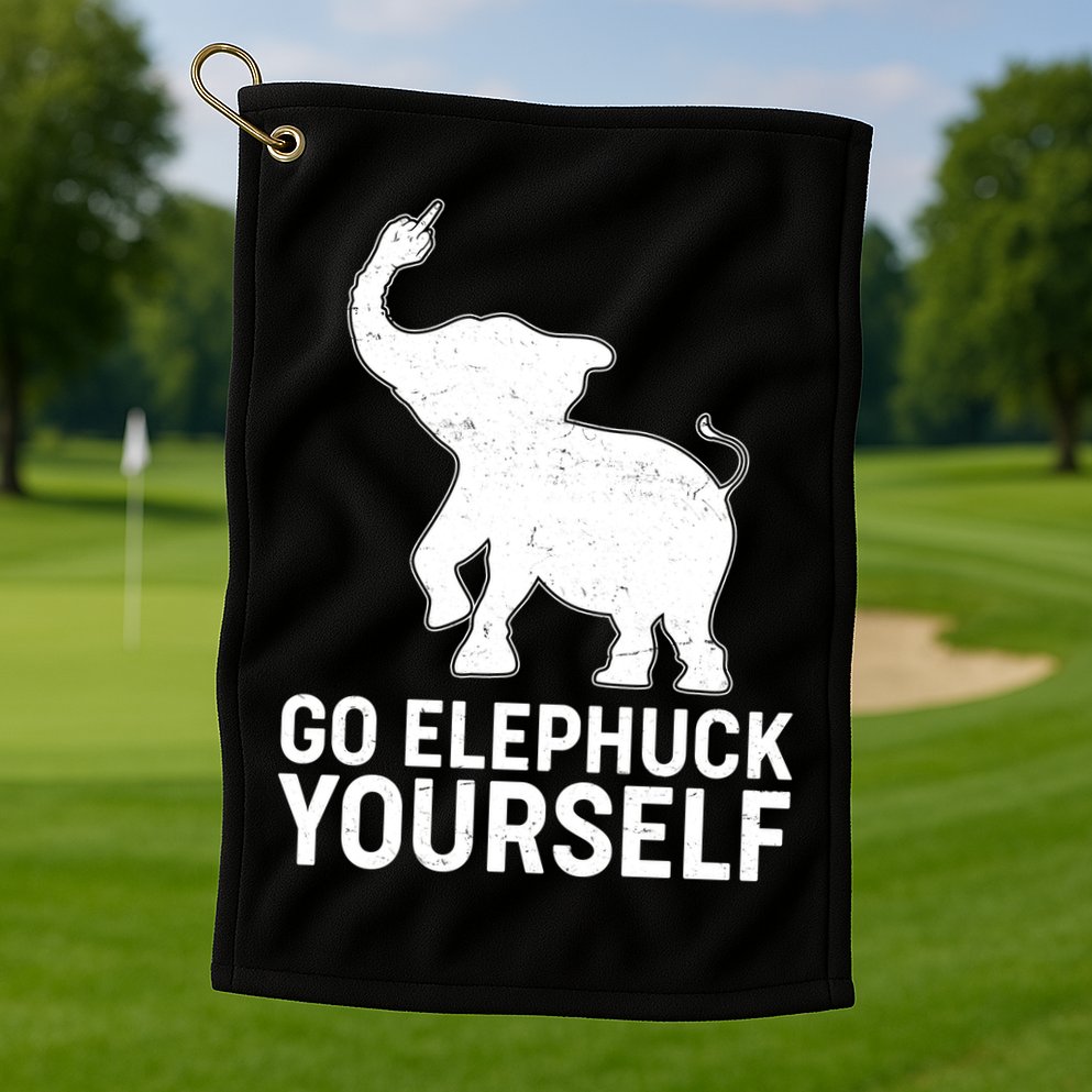 Go Elephuck Yourself Elephant Middle Finger Golf Towel