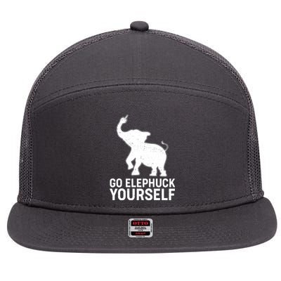 Go Elephuck Yourself Elephant Middle Finger 7 Panel Mesh Trucker Snapback Hat