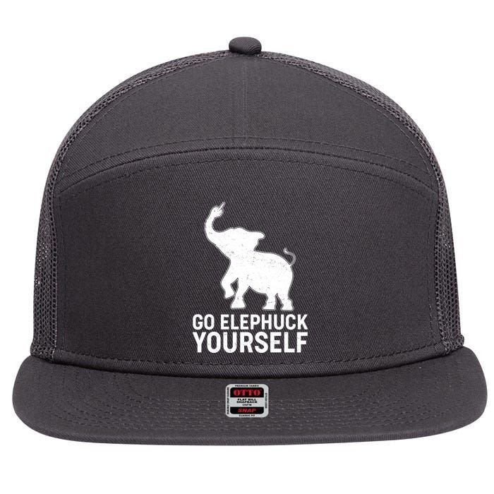 Go Elephuck Yourself Elephant Middle Finger 7 Panel Mesh Trucker Snapback Hat
