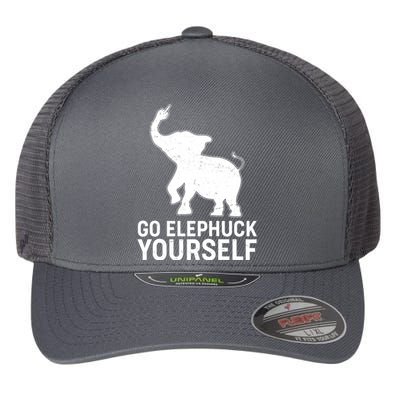 Go Elephuck Yourself Elephant Middle Finger Flexfit Unipanel Trucker Cap