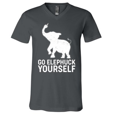 Go Elephuck Yourself Elephant Middle Finger V-Neck T-Shirt