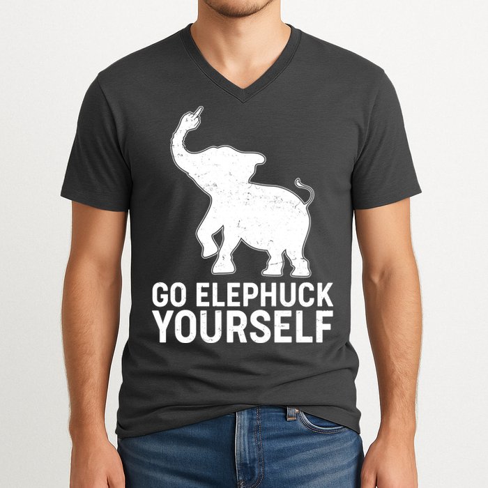 Go Elephuck Yourself Elephant Middle Finger V-Neck T-Shirt