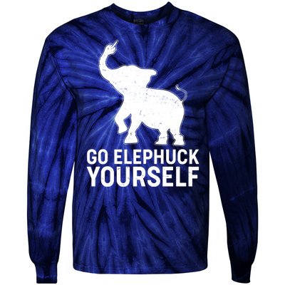 Go Elephuck Yourself Elephant Middle Finger Tie-Dye Long Sleeve Shirt