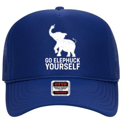 Go Elephuck Yourself Elephant Middle Finger High Crown Mesh Back Trucker Hat