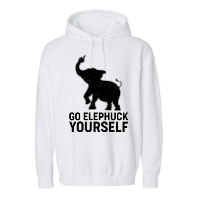 Go Elephuck Yourself Elephant Middle Finger Garment-Dyed Fleece Hoodie