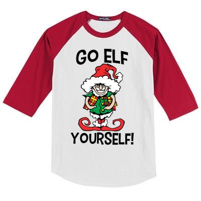 Go Elf Yourself Funny Christmas Kids Colorblock Raglan Jersey