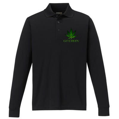 Go Green Medical Marijuana Weed Performance Long Sleeve Polo